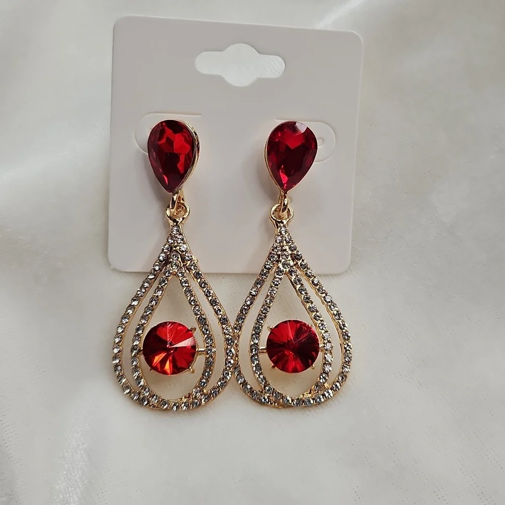 Women's Red Crystals Rhinestone Dangle Earrings Fashion Jewelry Prom Party